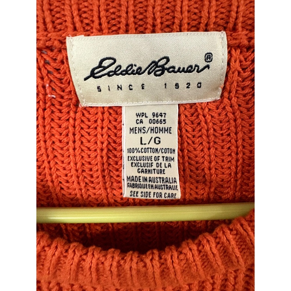 Eddie Bauer Vintage Orange Shaker Knit Cotton Sweater Mens Large Made Australia - Picture 3 of 3